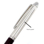 Ballpoint Pen With Burgundy Acrylic And Engine Turned Finish In 925 English Hallmarked Sterling Silver