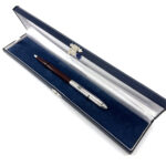 Ballpoint Pen With Burgundy Acrylic And Engine Turned Finish In 925 English Hallmarked Sterling Silver