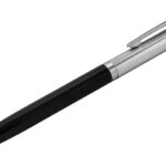 Ballpoint Pen With Black Acrylic And Engine Turned Finish In 925 English Hallmarked Sterling Silver