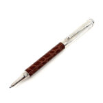 Ballpoint Pen With Brown Leather Detail Finished In 925 English Hallmarked Sterling Silver