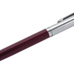 Ballpoint Pen With Burgundy Acrylic And Engine Turned Finish In 925 English Hallmarked Sterling Silver