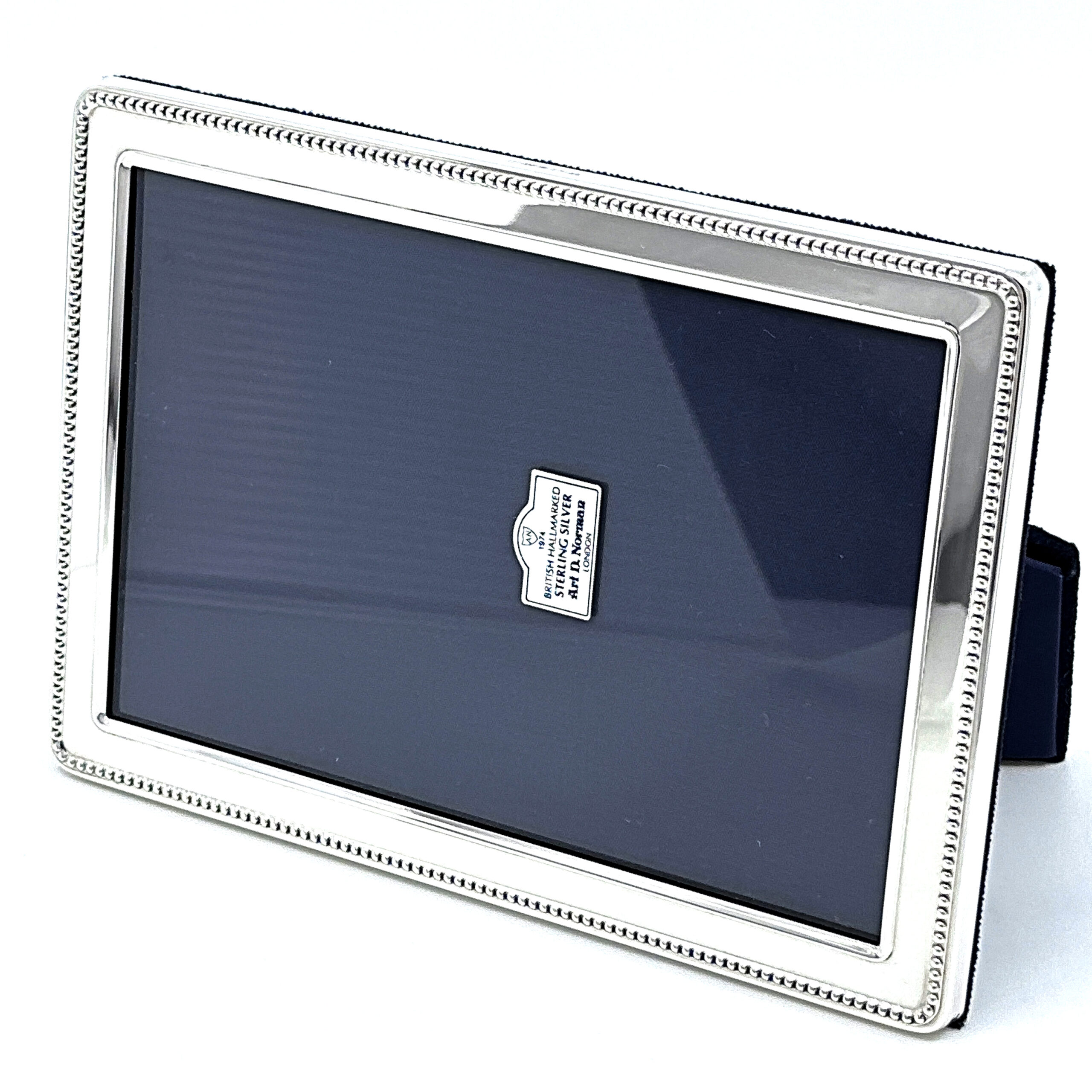 FR649 (3) Beaded Photo Frame With Blue Velvet Back Finished In 925 English Hallmarked Sterling Silver