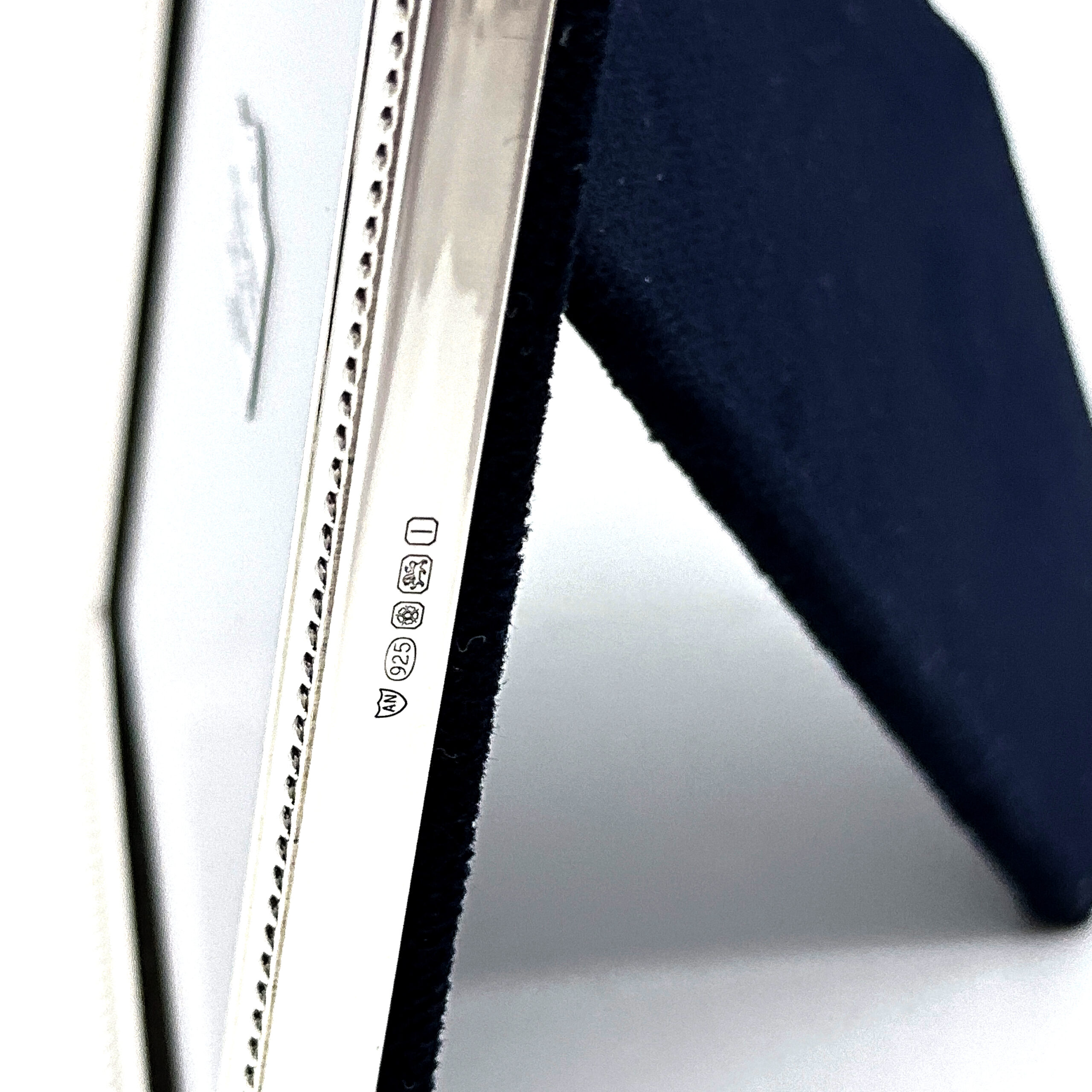 FR649 (9) Beaded Photo Frame With Blue Velvet Back Finished In 925 English Hallmarked Sterling Silver