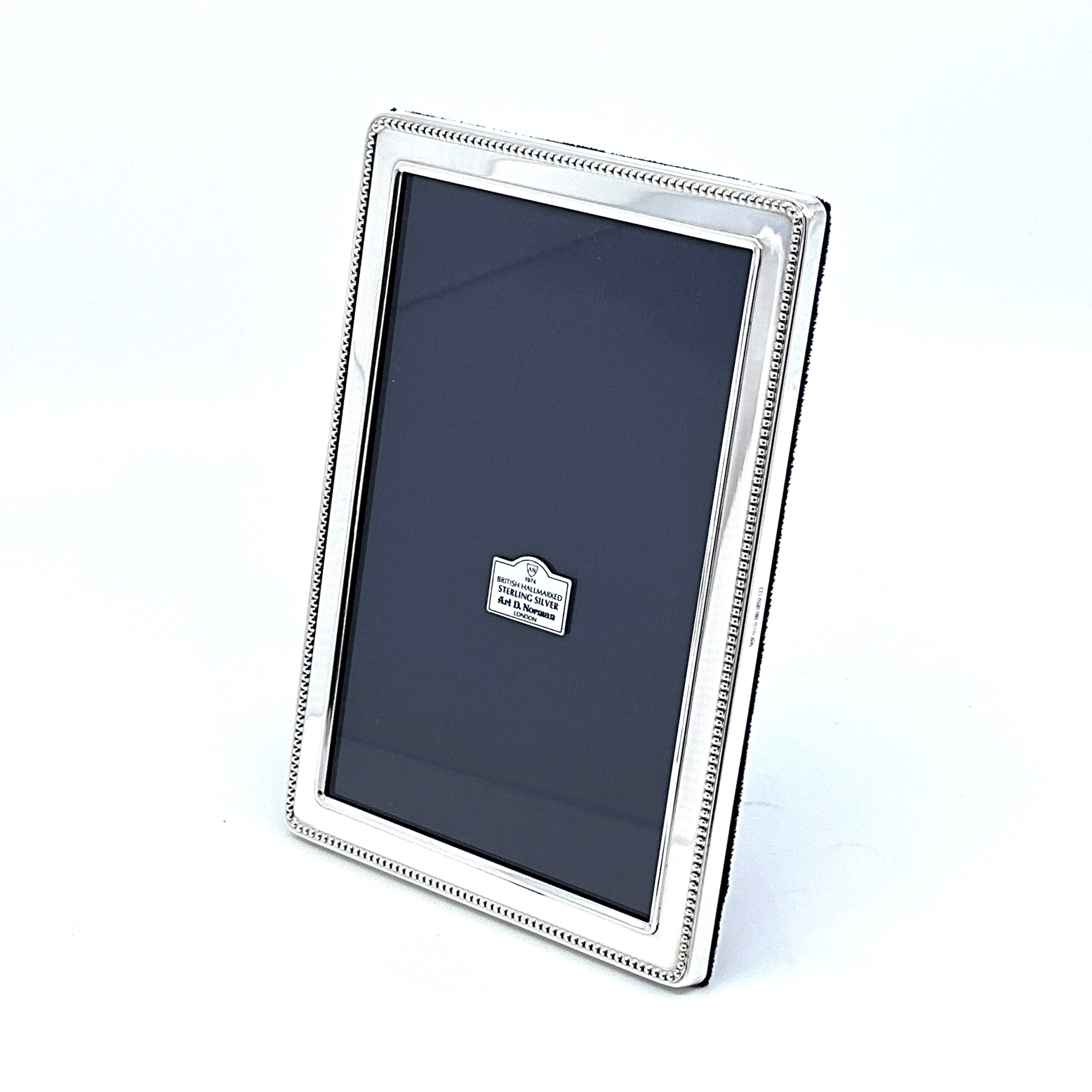 FR649 (2) Beaded Photo Frame With Blue Velvet Back Finished In 925 English Hallmarked Sterling Silver
