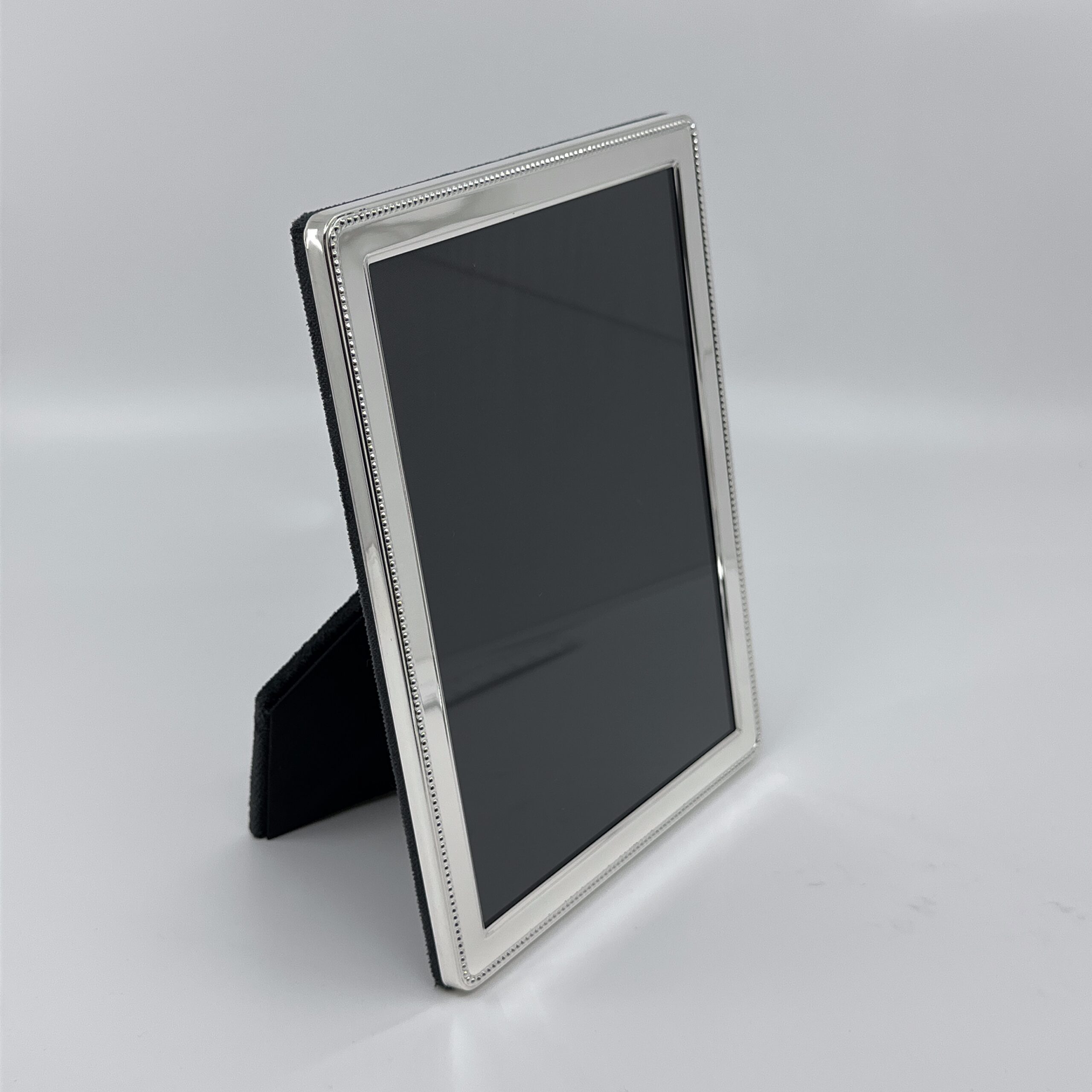 FR543 (5) Beaded Photo Frame With Blue Velvet Back Finished In 925 English Hallmarked Sterling Silver