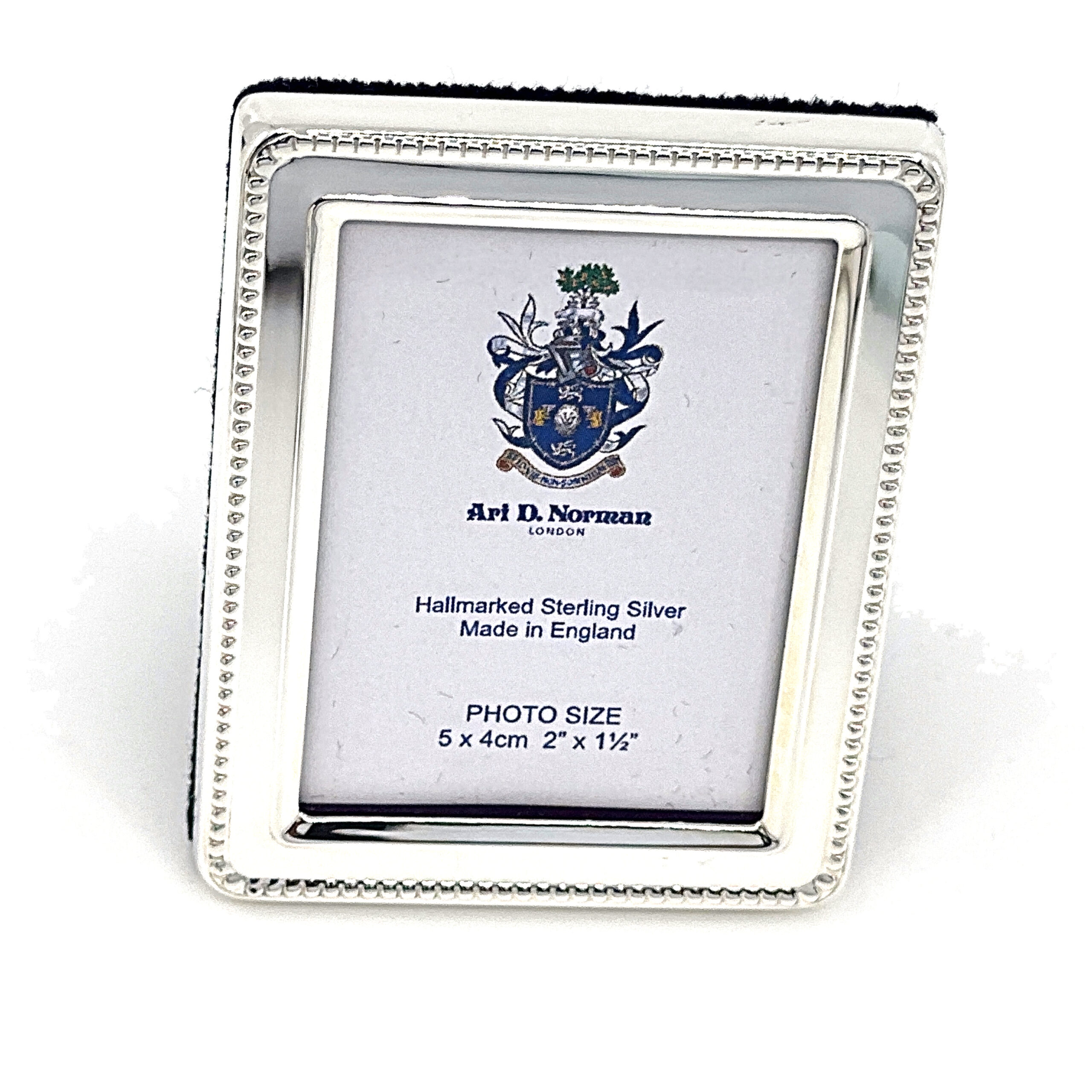 FR540 (6) Beaded Photo Frame With Blue Velvet Back Finished In 925 English Hallmarked Sterling Silver