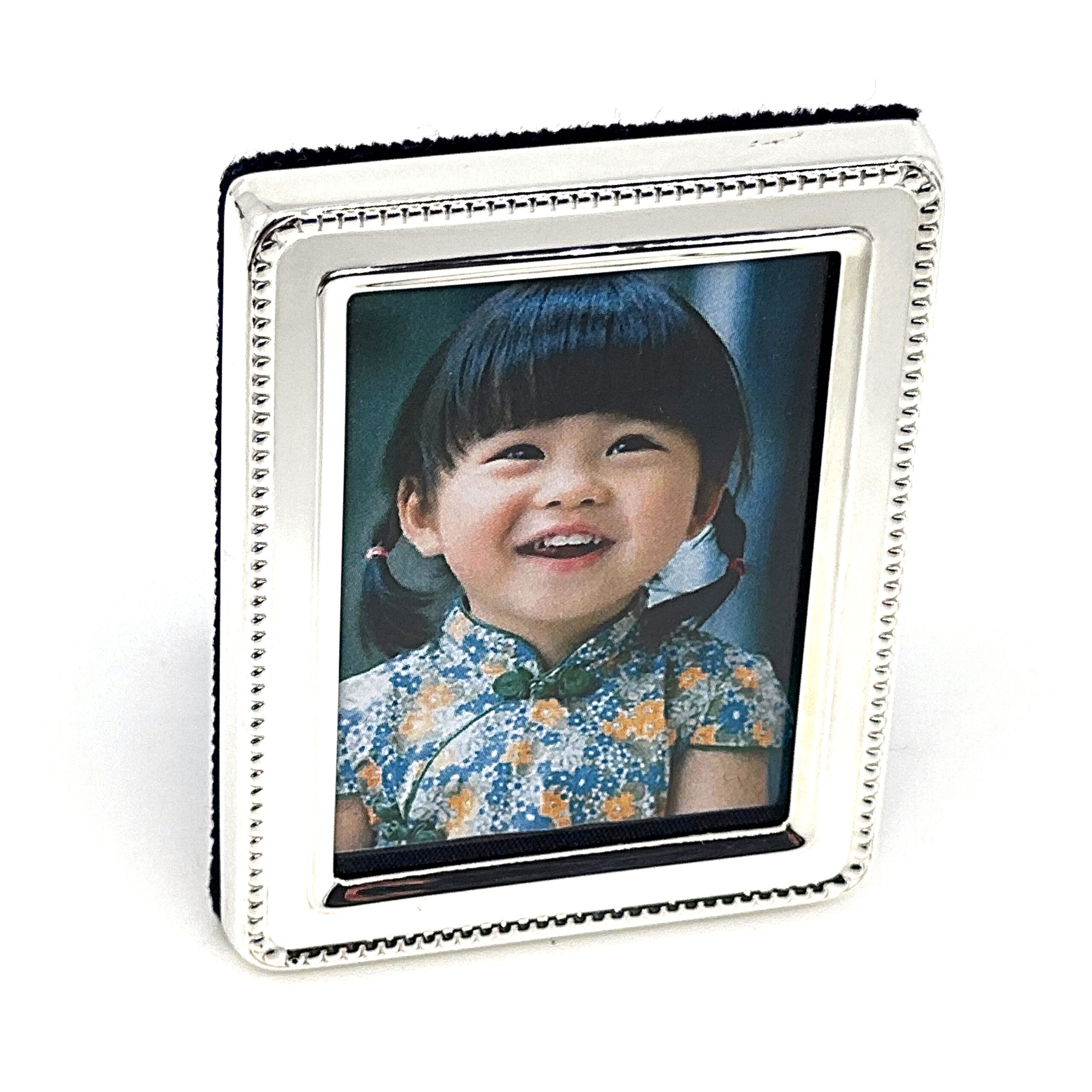 FR540 (5) Beaded Photo Frame With Blue Velvet Back Finished In 925 English Hallmarked Sterling Silver