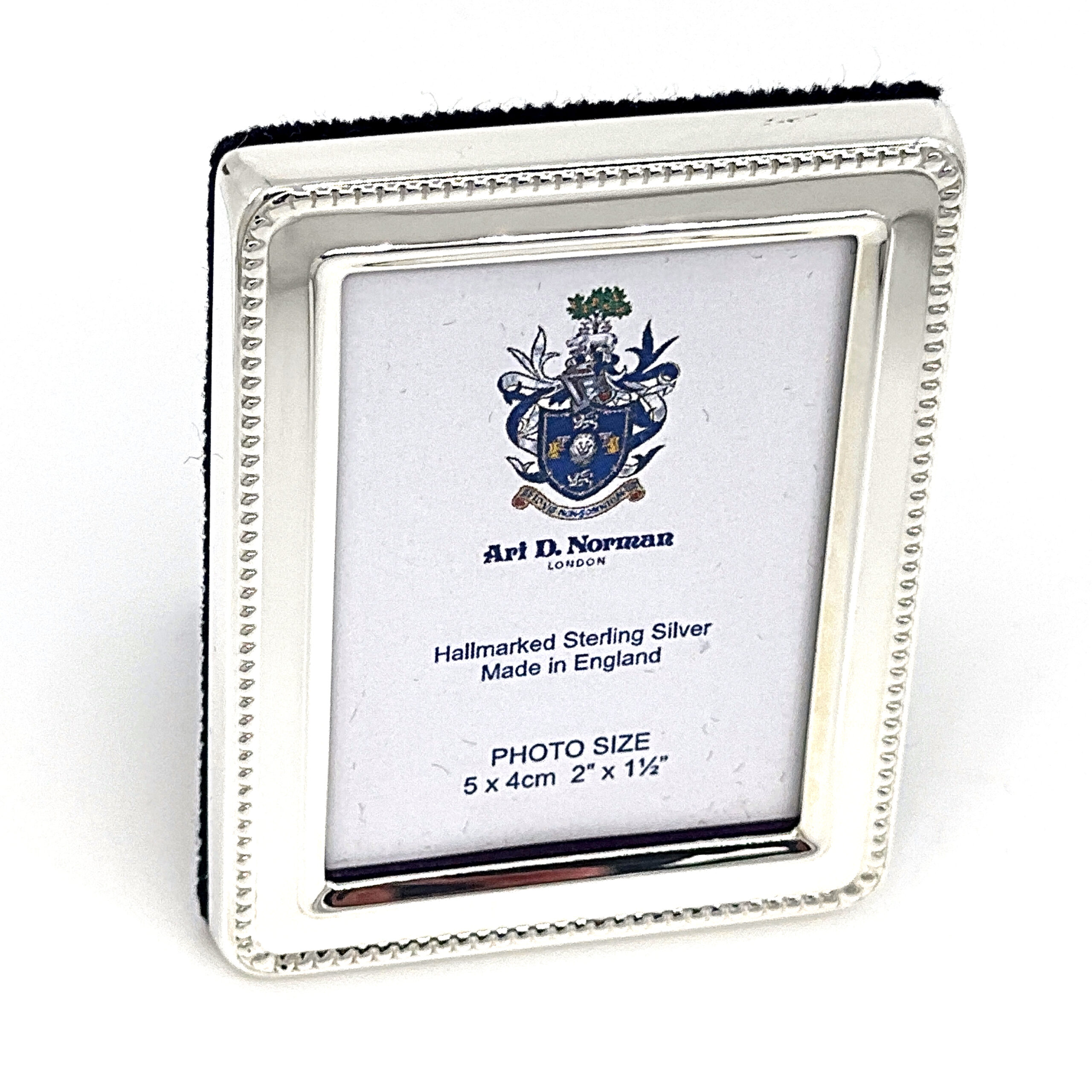 FR540 (8) Beaded Photo Frame With Blue Velvet Back Finished In 925 English Hallmarked Sterling Silver