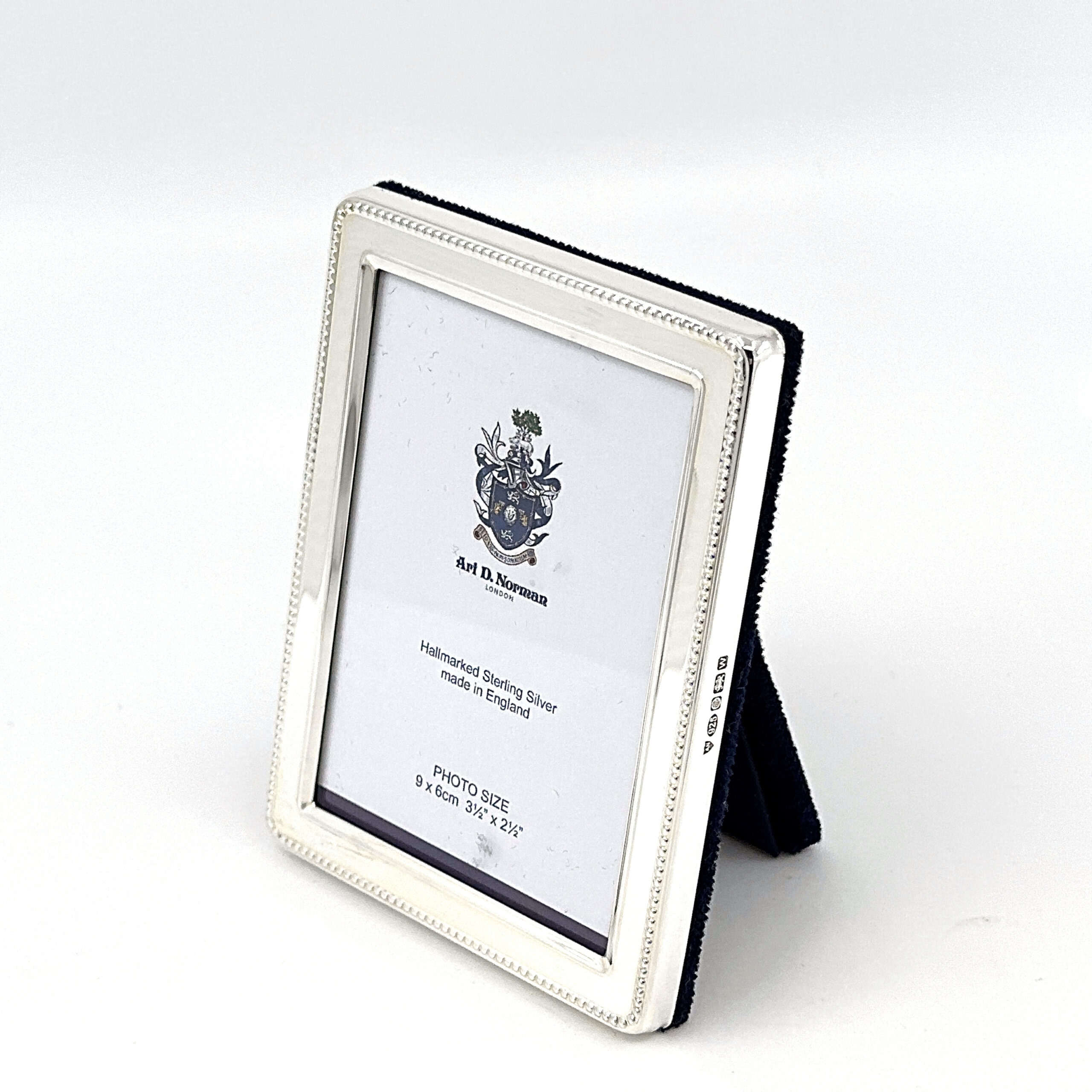 FR541 (4) Beaded Photo Frame With Blue Velvet Back Finished In 925 English Hallmarked Sterling Silver