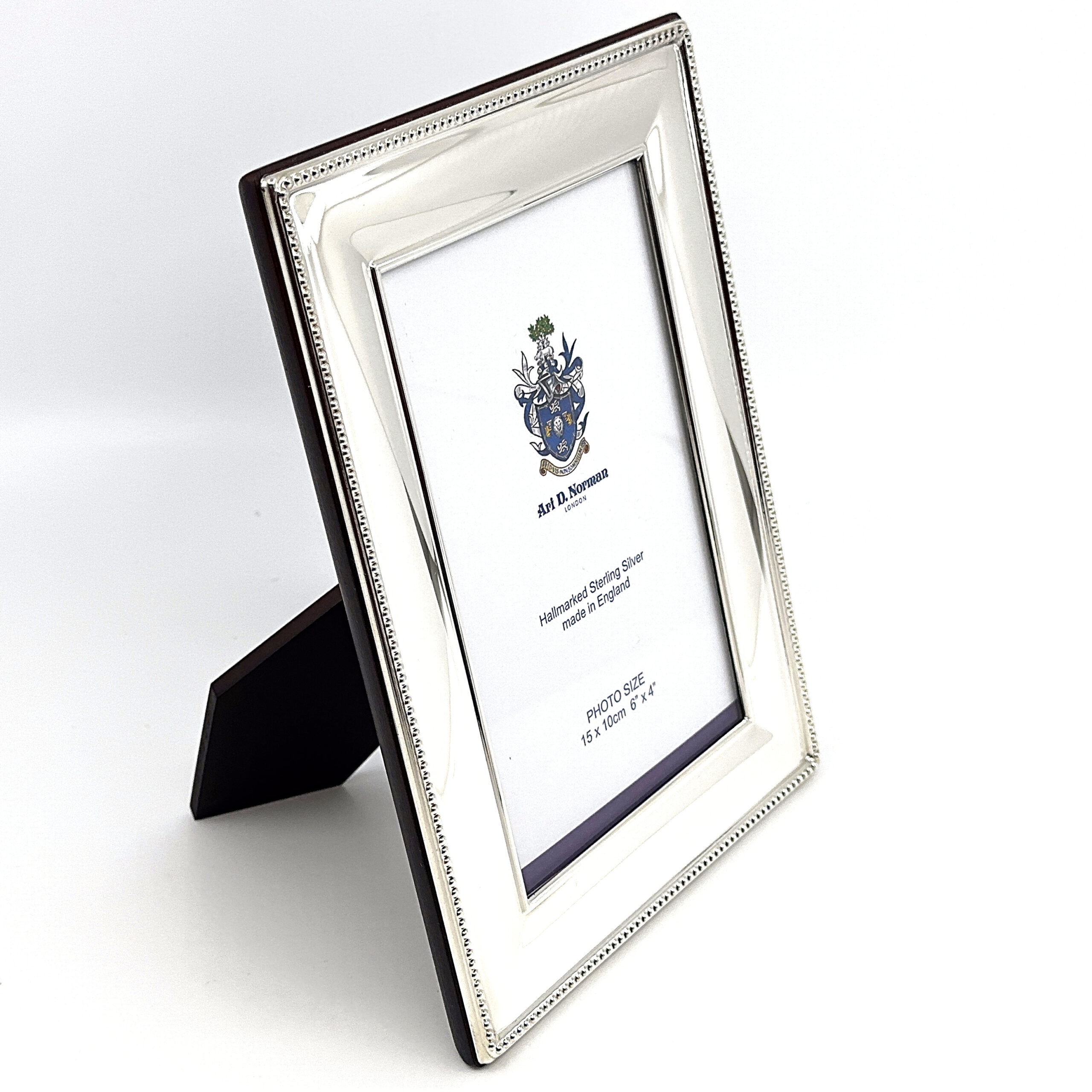 FR653 (1) Beaded Photo Frame With Mahogany Wooden Back Finished In 925 English Hallmarked Sterling Silver