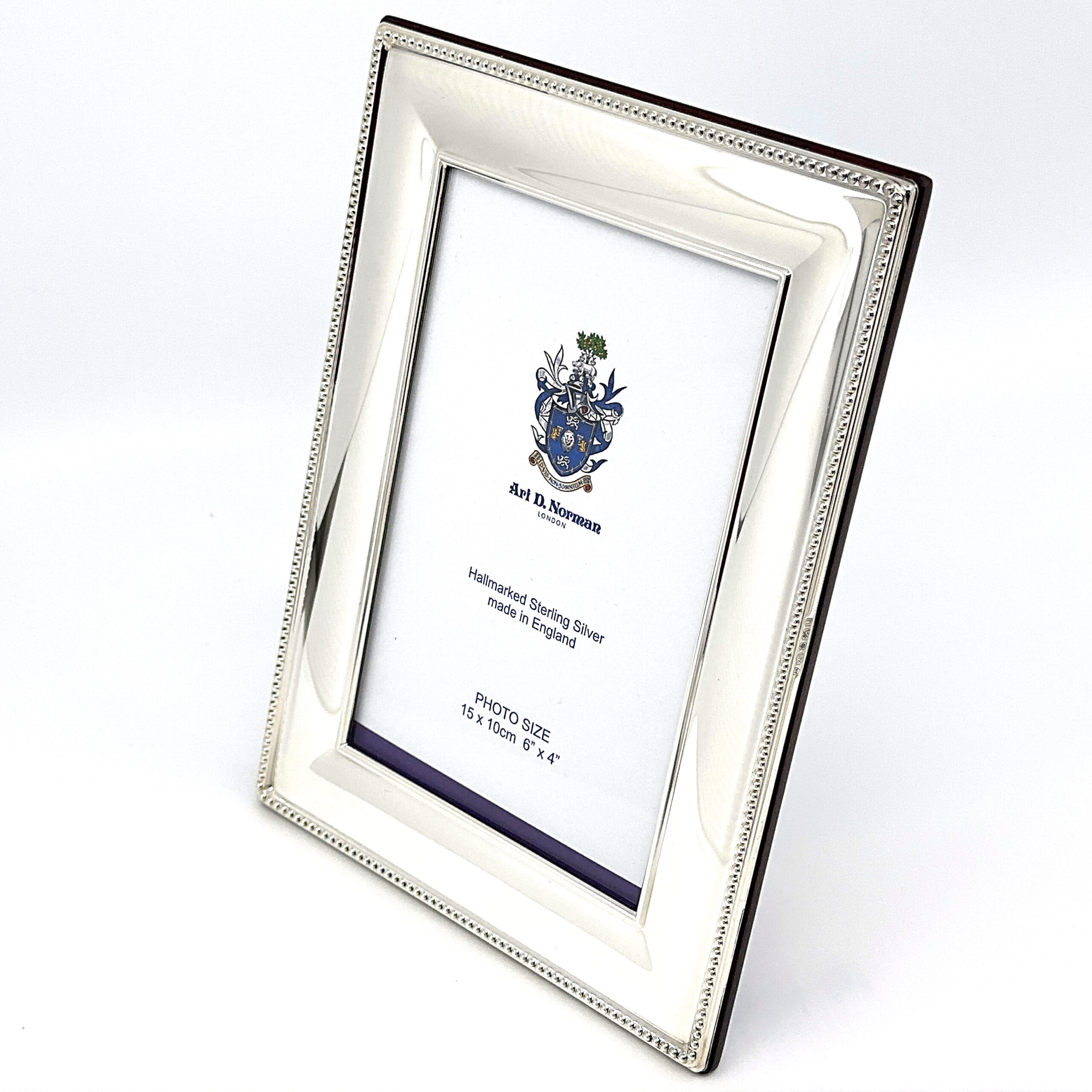 FR653 (7) Beaded Photo Frame With Mahogany Wooden Back Finished In 925 English Hallmarked Sterling Silver