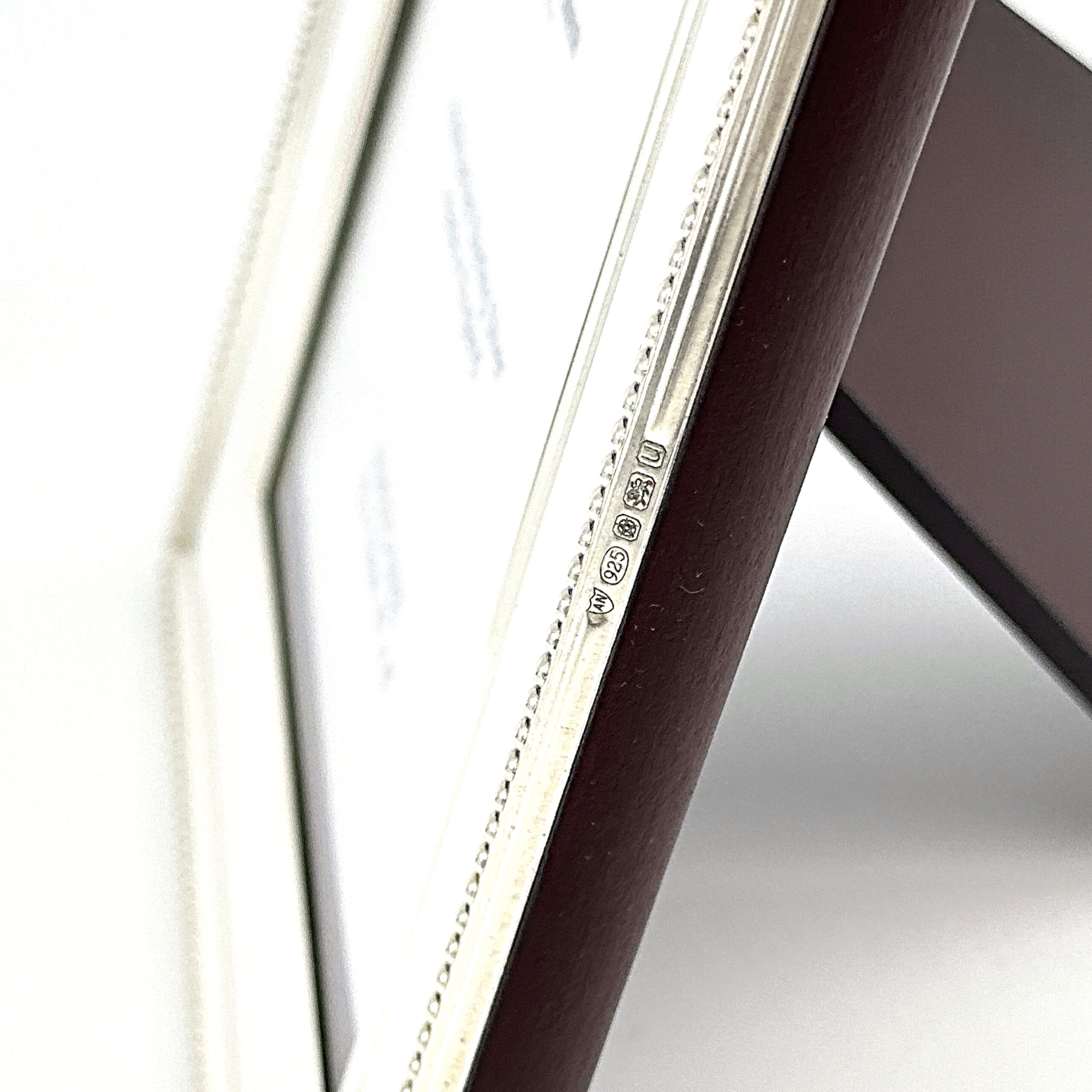 FR653 (8) Beaded Photo Frame With Mahogany Wooden Back Finished In 925 English Hallmarked Sterling Silver