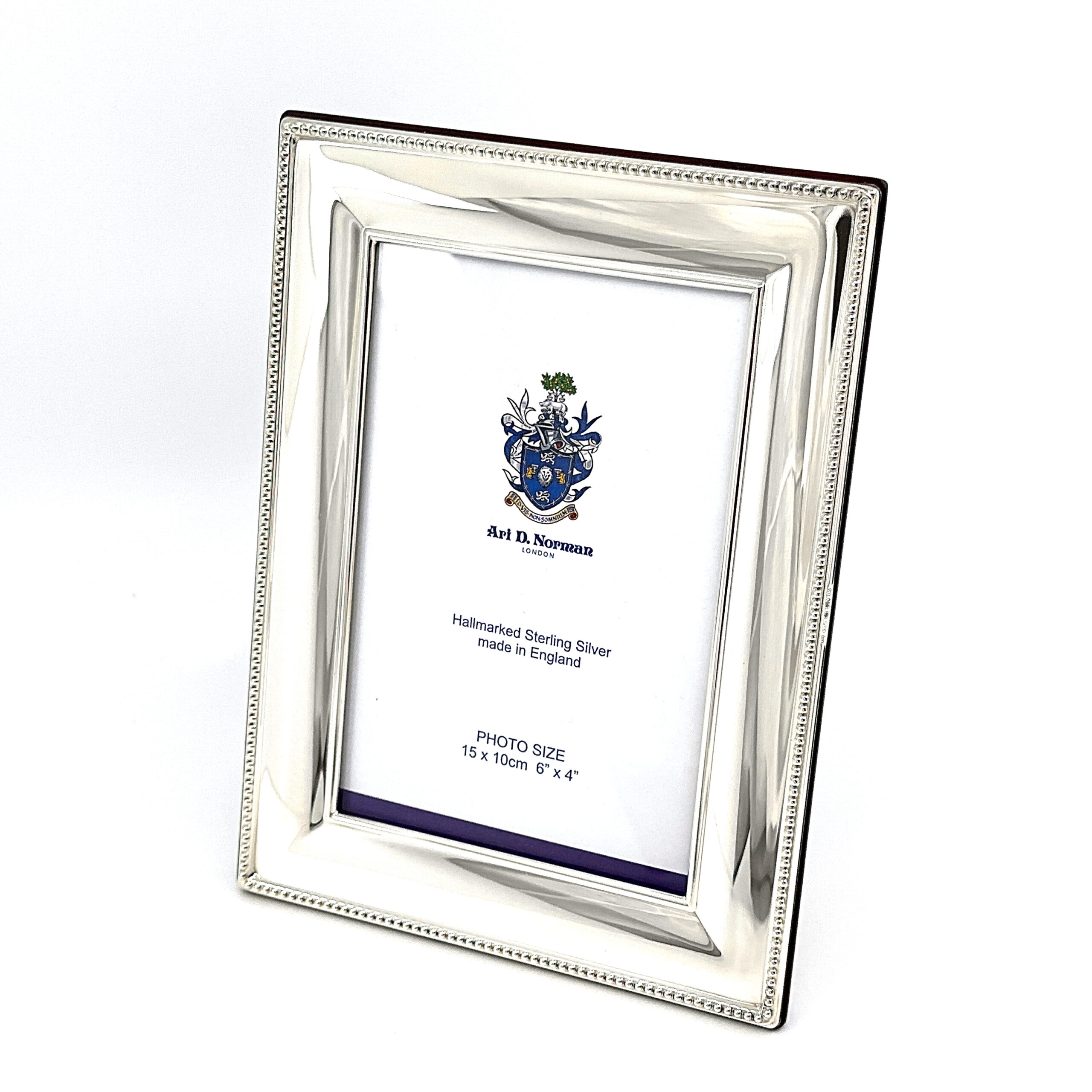FR653 (2) Beaded Photo Frame With Mahogany Wooden Back Finished In 925 English Hallmarked Sterling Silver