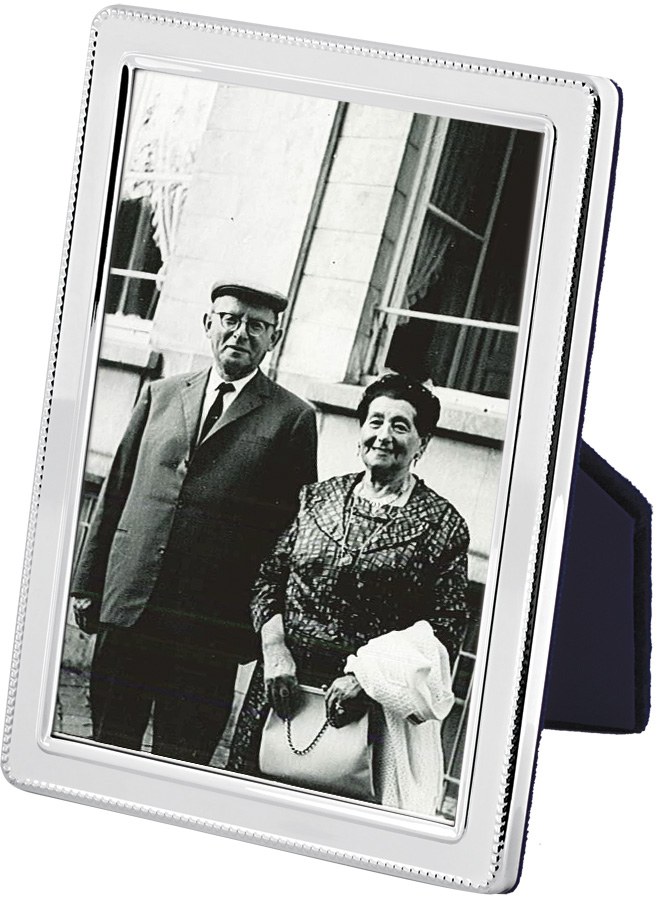 FR686-Sterling-Silver-Photo-Frame Beaded Photo Frame With Blue Velvet Back Finished In 925 English Hallmarked Sterling Silver