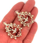 Bird In Cage Drop Earrings Victorian Style Gold Plated Metal Alloy Set With Clear Czech Crystals