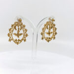 Bird In Cage Drop Earrings Victorian Style Gold Plated Metal Alloy Set With Clear Czech Crystals