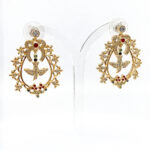 Bird In Cage Drop Earrings Victorian Style Gold Plated Metal Alloy Set With Clear Czech Crystals