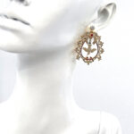 Bird In Cage Drop Earrings Victorian Style Gold Plated Metal Alloy Set With Clear Czech Crystals