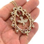 Bird In Cage Necklace Victorian Style Gold Plated Metal Alloy Set With Clear And Coloured Czech Crystals