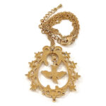 Bird In Cage Necklace Victorian Style Gold Plated Metal Alloy Set With Clear And Coloured Czech Crystals