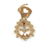 Bird In Cage Necklace Victorian Style Gold Plated Metal Alloy Set With Clear And Coloured Czech Crystals