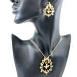Bird In Cage Necklace Victorian Style Gold Plated Metal Alloy Set With Clear And Coloured Czech Crystals