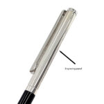Slim Ballpoint Pen With Black Acrylic Barrel And Engine Turned Finish In 925 English Hallmarked Sterling Silver