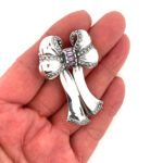 Bow Pin Brooch With Amethyst And Marcasite Finished In 925 English Hallmarked Sterling Silver 3 Bow Pin Brooch With Amethyst And Marcasite Finished In 925 English Hallmarked Sterling Silver