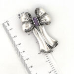 Bow Pin Brooch With Amethyst And Marcasite Finished In 925 English Hallmarked Sterling Silver 2 Bow Pin Brooch With Amethyst And Marcasite Finished In 925 English Hallmarked Sterling Silver
