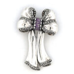 Bow Pin Brooch With Amethyst And Marcasite Finished In 925 English Hallmarked Sterling Silver 9 Bow Pin Brooch With Amethyst And Marcasite Finished In 925 English Hallmarked Sterling Silver