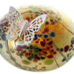 Butterfly On Stone Paperweight With Molten Glass And Sterling Silver Detail