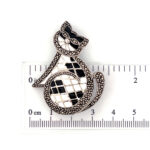 Cat Brooch Art Deco Style With Black And White Enamel And Marcasite, finished in 925 English Hallmarked Sterling Silver