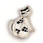 Cat Brooch Art Deco Style With Black And White Enamel And Marcasite, finished in 925 English Hallmarked Sterling Silver