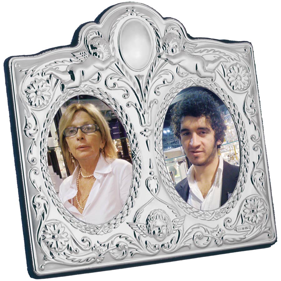 FR755-Sterling-Silver-Photo-Frame Classic Double Photo Frame Victorian Style With Blue Velvet Back Finished In 925 English Hallmarked Sterling Silver