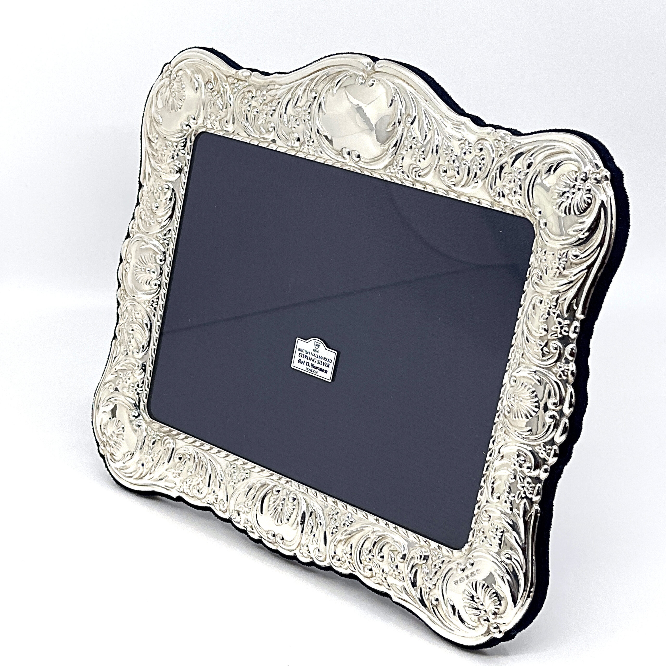 FR616 (7) Classic Photo Frame Victorian Style With Blue Velvet Back Finished In 925 English Hallmarked Sterling Silver