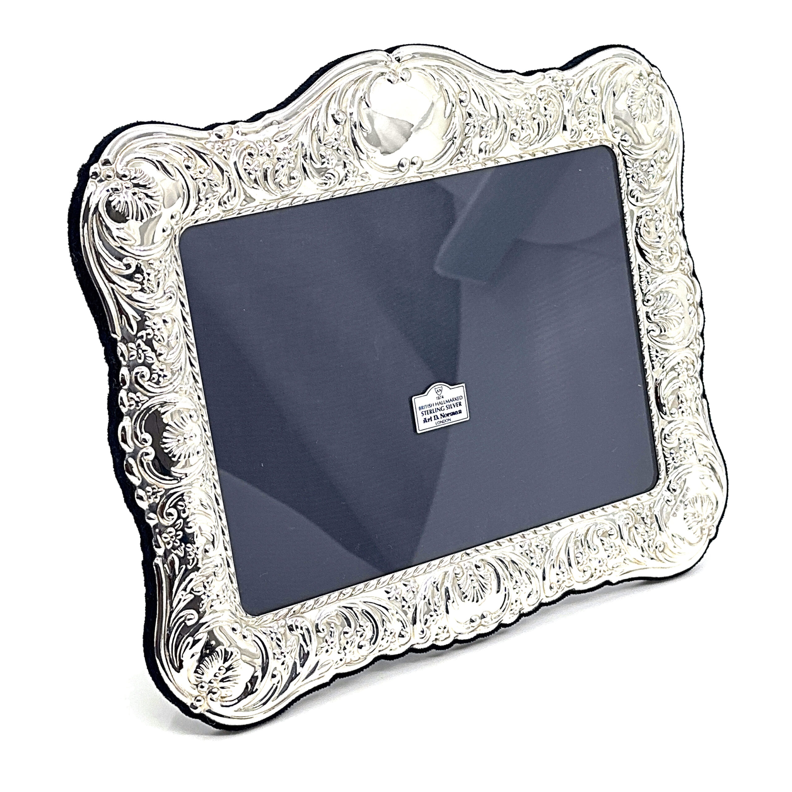 FR616 (5) Classic Photo Frame Victorian Style With Blue Velvet Back Finished In 925 English Hallmarked Sterling Silver