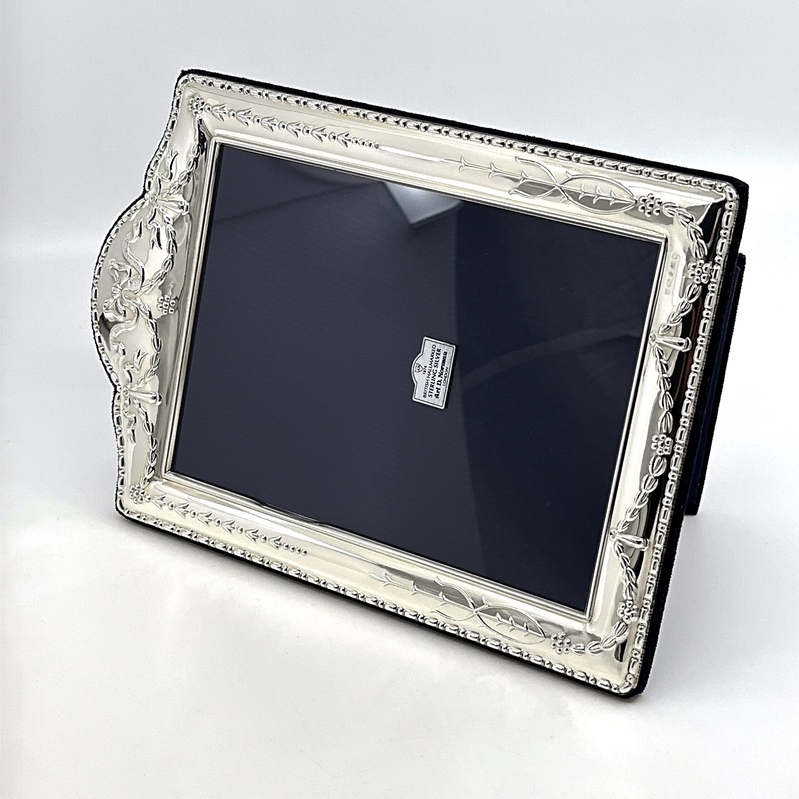 FR610 (5) Classic Photo Frame Victorian Style With Blue Velvet Back Finished In 925 English Hallmarked Sterling Silver