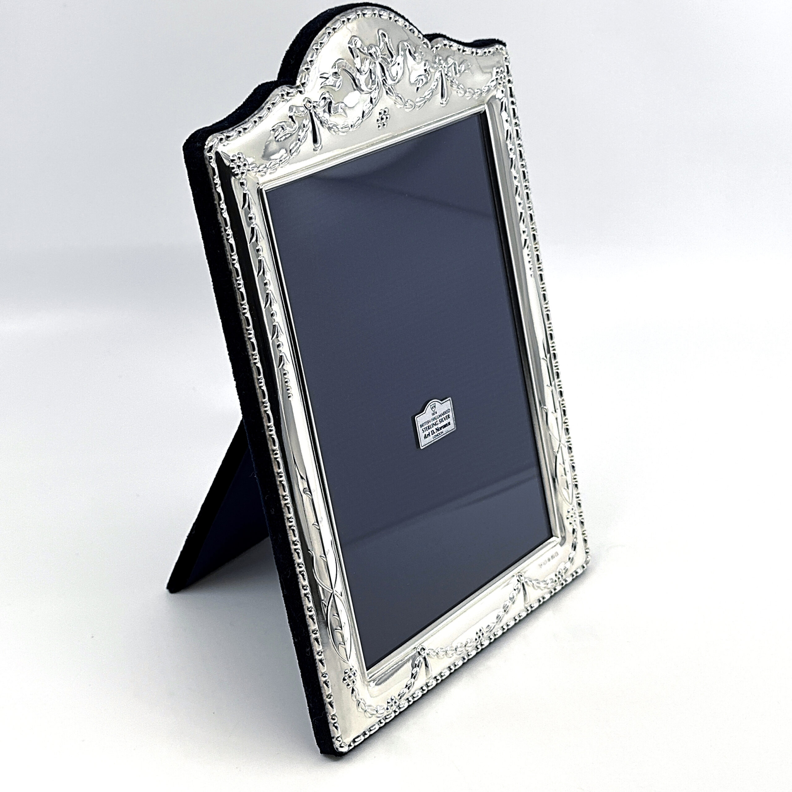 FR610 (3) Classic Photo Frame Victorian Style With Blue Velvet Back Finished In 925 English Hallmarked Sterling Silver