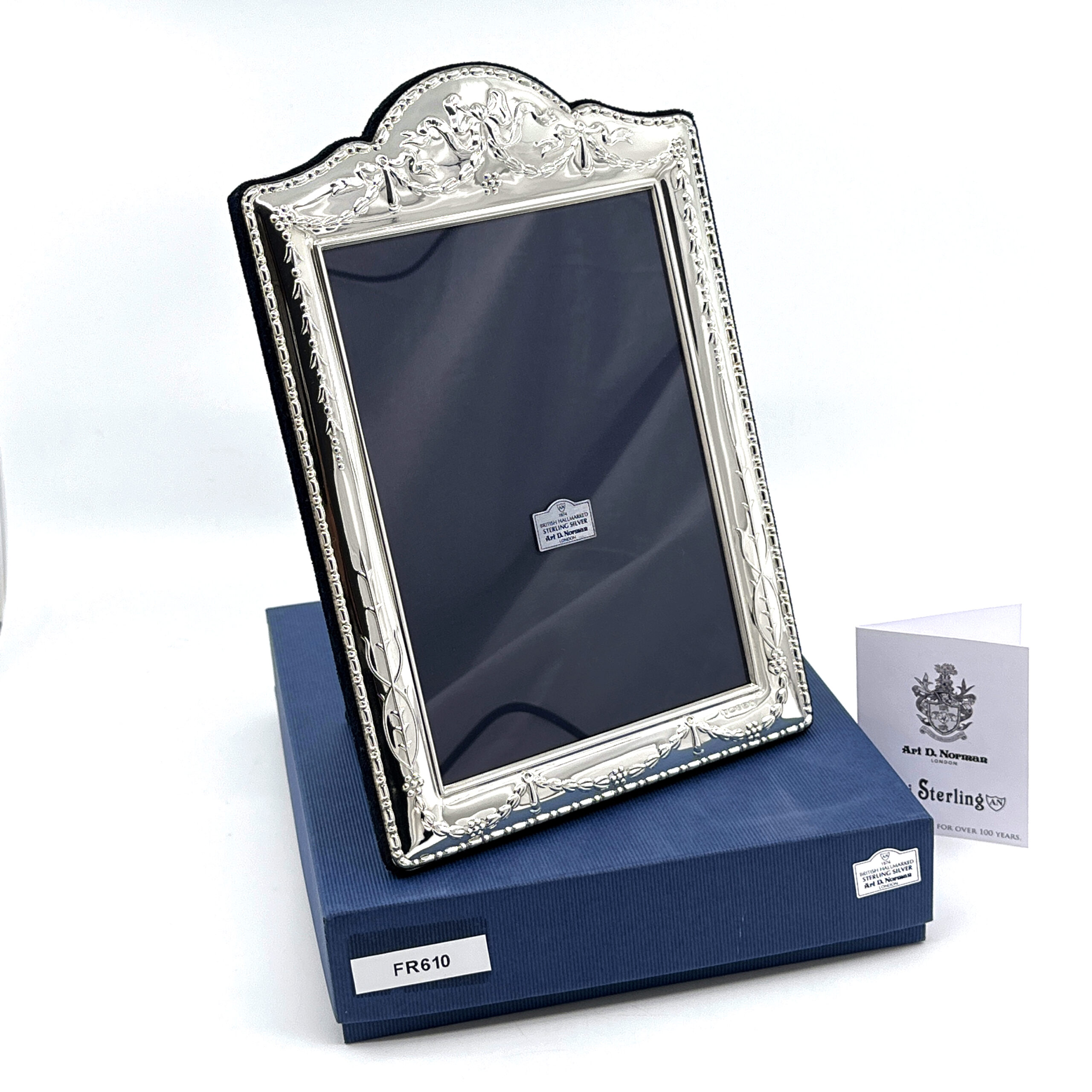 FR610 (2) Classic Photo Frame Victorian Style With Blue Velvet Back Finished In 925 English Hallmarked Sterling Silver