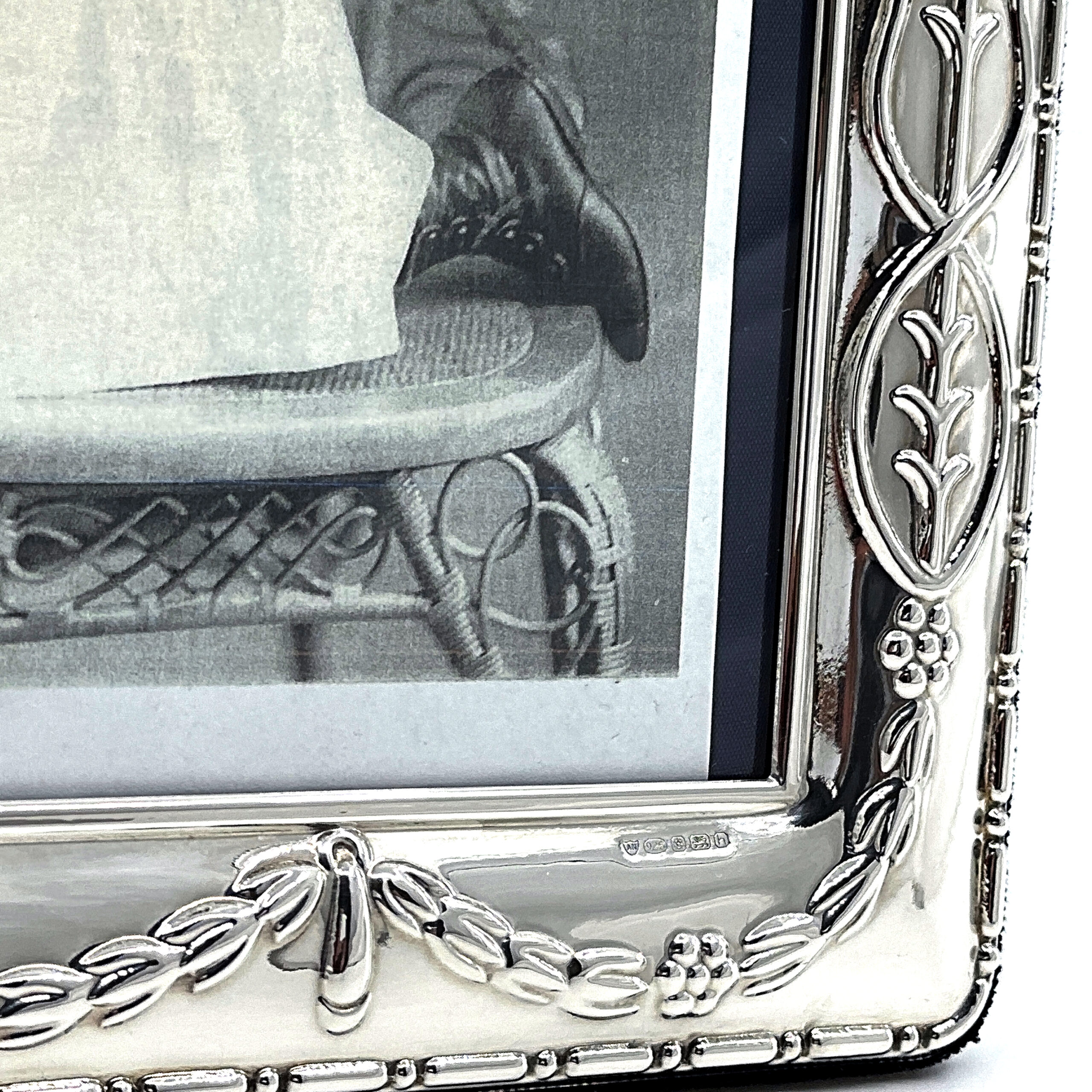 FR618 (4) Classic Photo Frame Victorian Style With Blue Velvet Back Finished In 925 English Hallmarked Sterling Silver