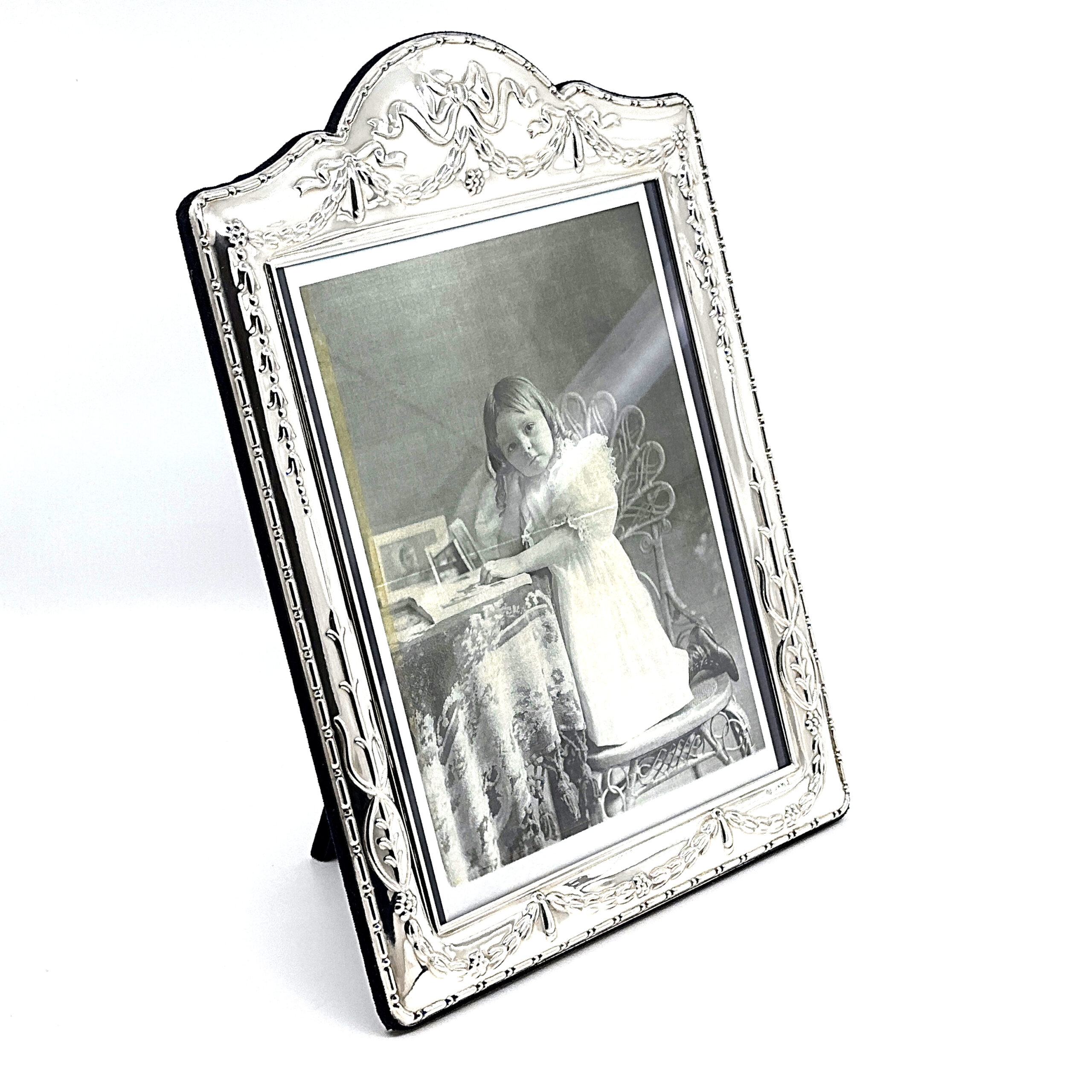 FR618 (3) Classic Photo Frame Victorian Style With Blue Velvet Back Finished In 925 English Hallmarked Sterling Silver