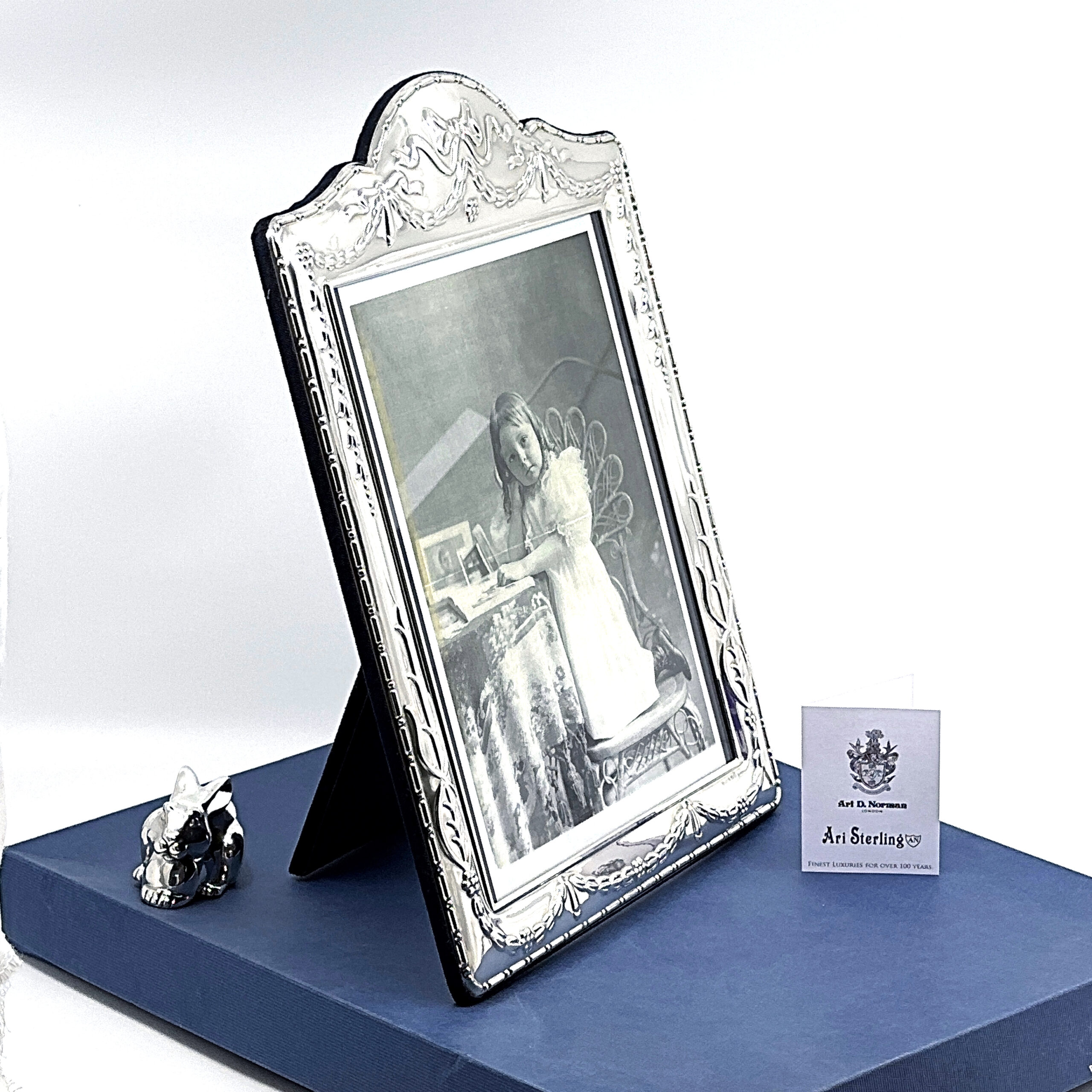 FR618 (2) Classic Photo Frame Victorian Style With Blue Velvet Back Finished In 925 English Hallmarked Sterling Silver