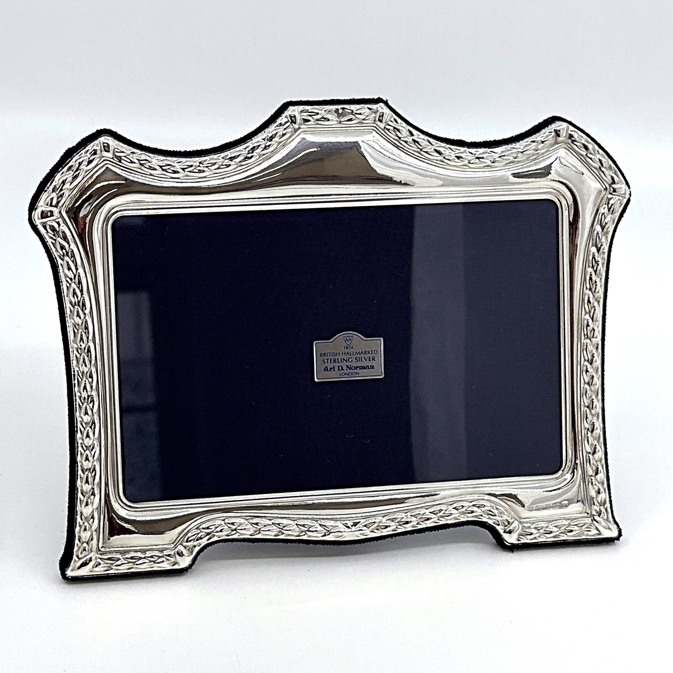 FR614 (4) Classic Photo Frame Victorian Style With Blue Velvet Back Finished In 925 English Hallmarked Sterling Silver