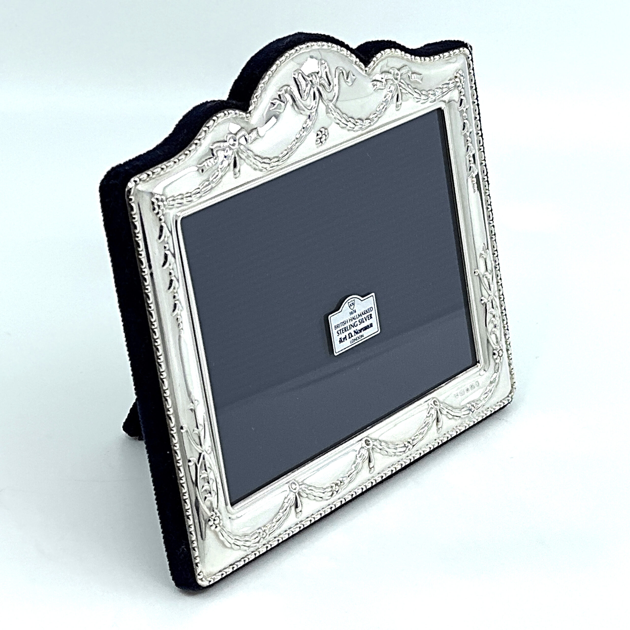 FR637 (3) Classic Photo Frame Victorian Style With Blue Velvet Back Finished In 925 English Hallmarked Sterling Silver