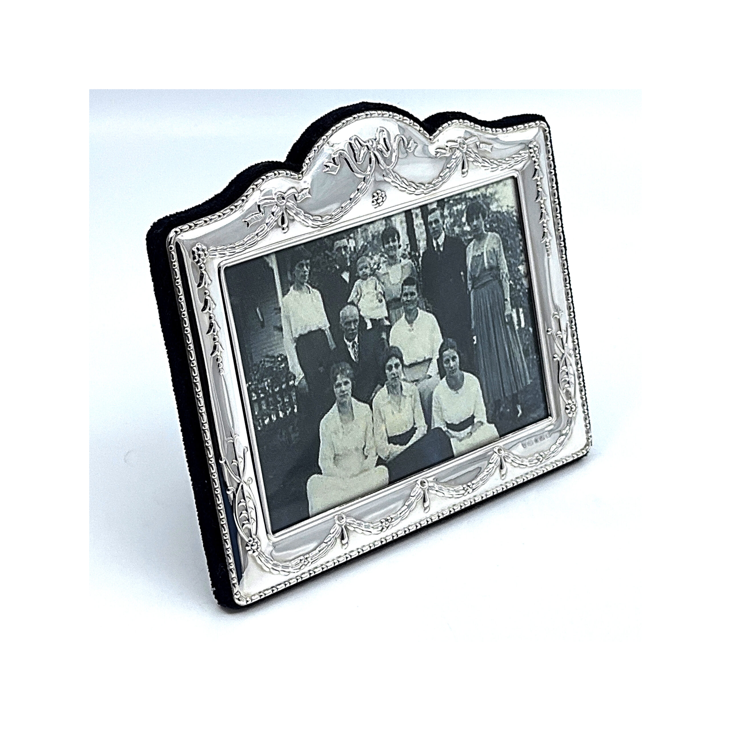 FR637 (10) Classic Photo Frame Victorian Style With Blue Velvet Back Finished In 925 English Hallmarked Sterling Silver