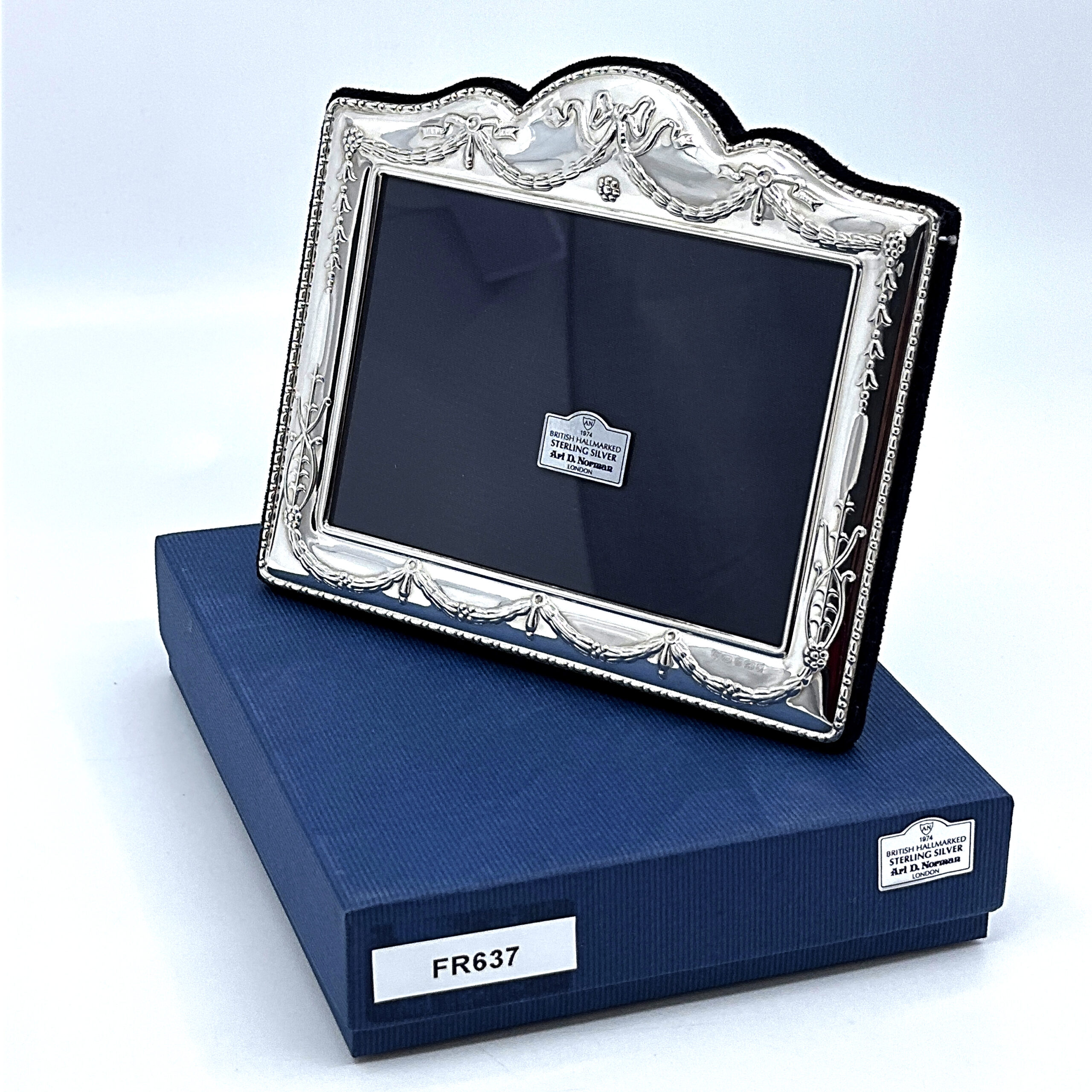 FR637 (2) Classic Photo Frame Victorian Style With Blue Velvet Back Finished In 925 English Hallmarked Sterling Silver