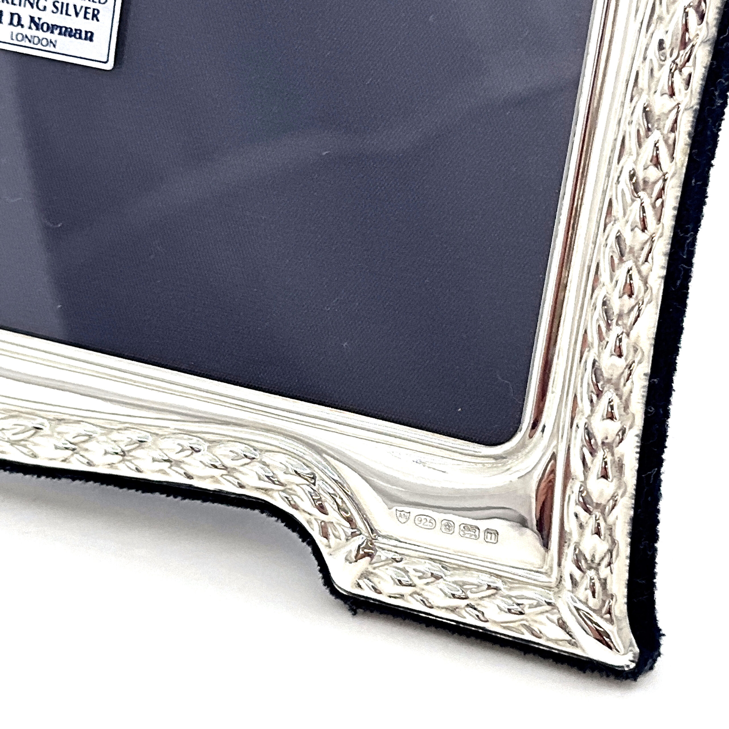 FR614 (8) Classic Photo Frame Victorian Style With Blue Velvet Back Finished In 925 English Hallmarked Sterling Silver
