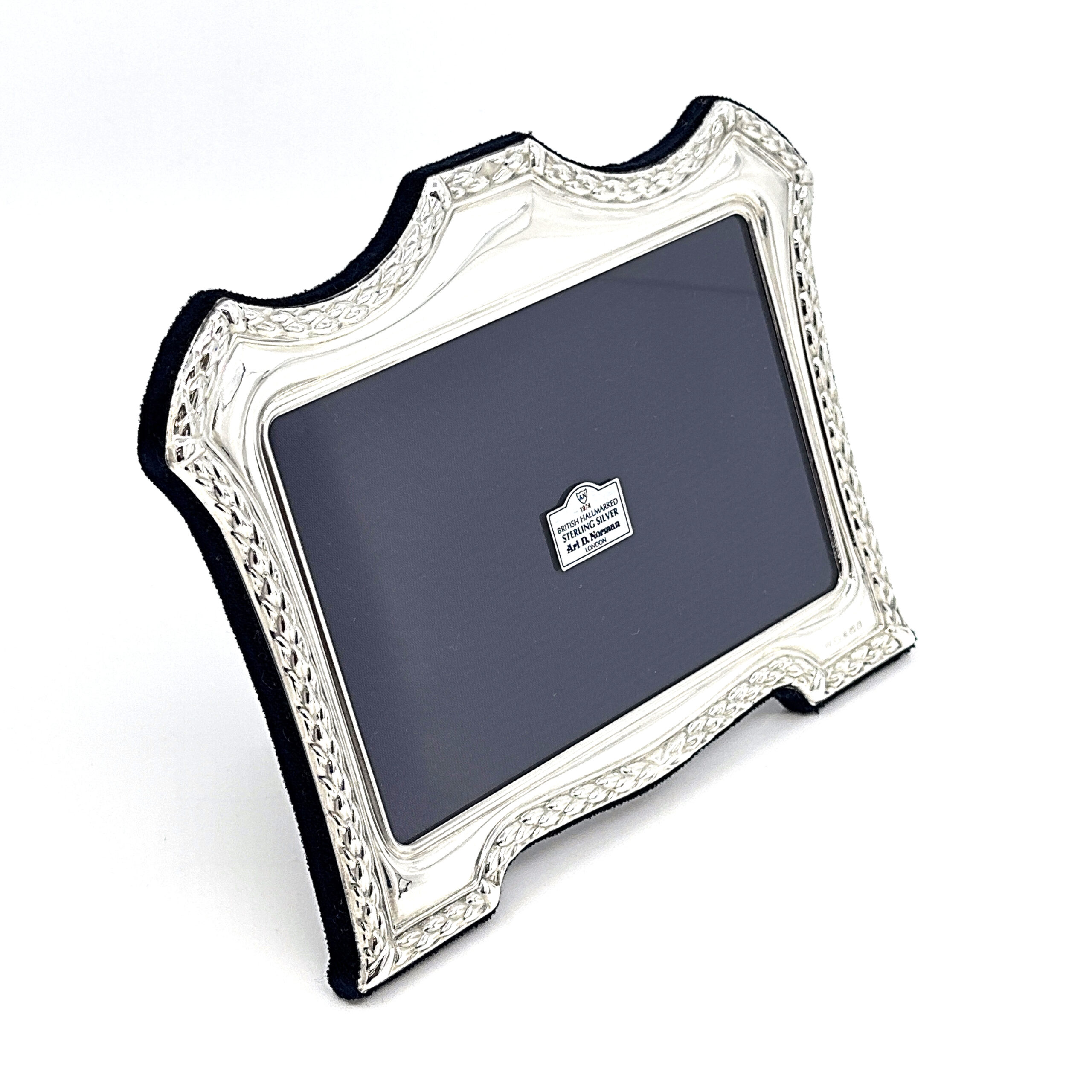 FR614 (3) Classic Photo Frame Victorian Style With Blue Velvet Back Finished In 925 English Hallmarked Sterling Silver