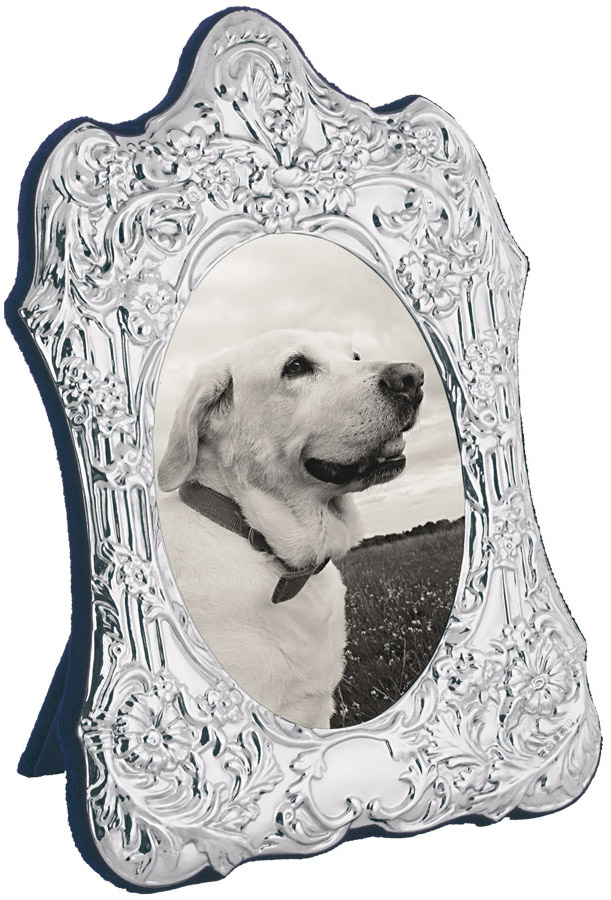 FR754-Sterling-Silver-Photo-Frame Classic Photo Frame Victorian Style With Blue Velvet Back Finished In 925 English Hallmarked Sterling Silver