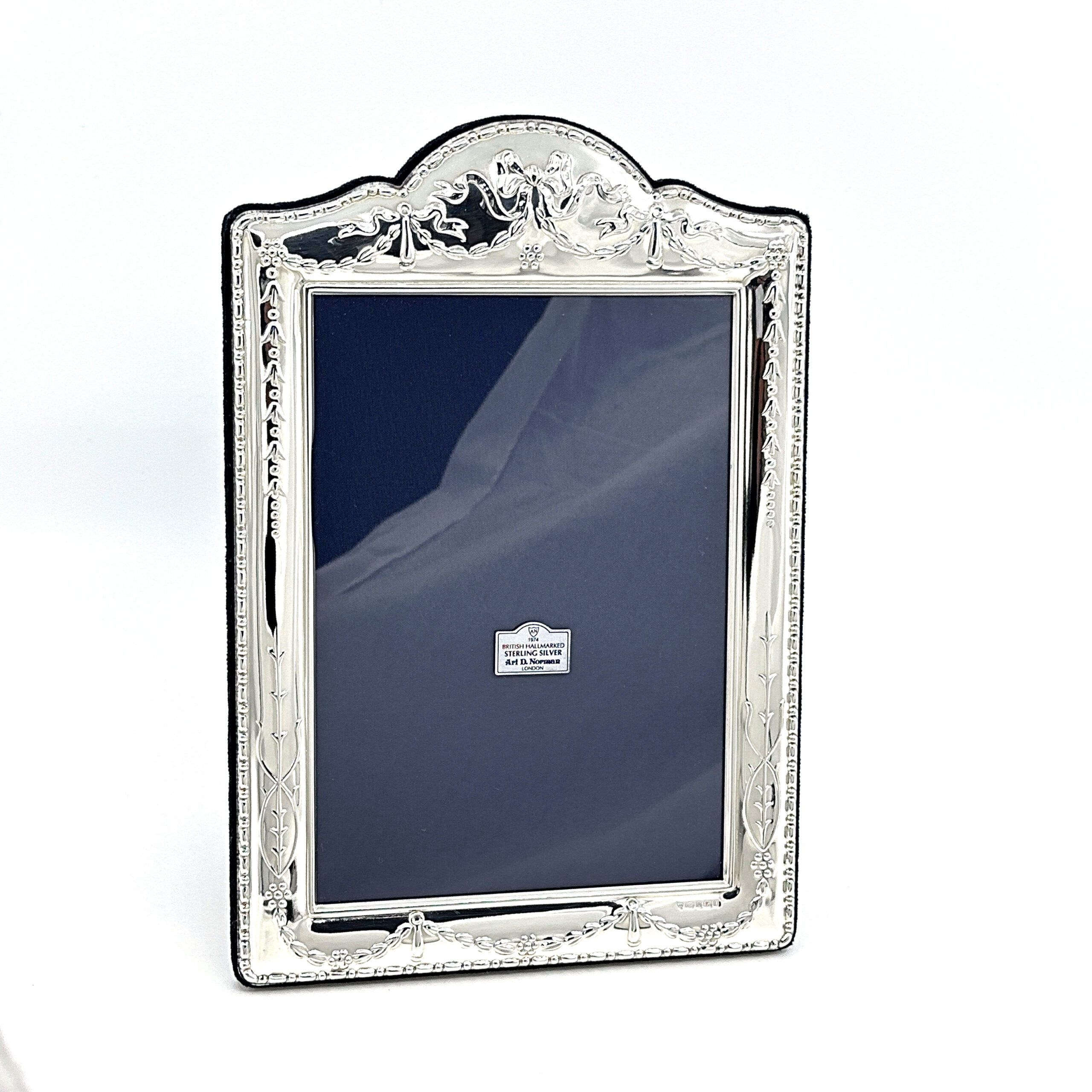 FR610 (7) Classic Photo Frame Victorian Style With Blue Velvet Back Finished In 925 English Hallmarked Sterling Silver